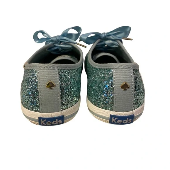 KEDS x KATE SPADE NEW YORK CHAMPION GLITTER SNEAKERS BLUE RIBBONED LACES WF61658 - Picture 10 of 17